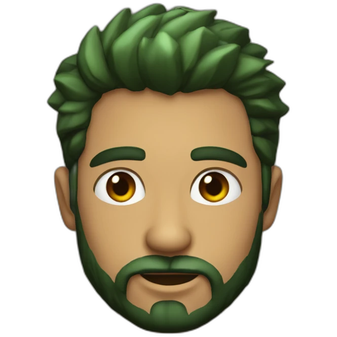 hombre de pelo oscuro, barba, y ojos verdes Junto a un dinosaurio emoji