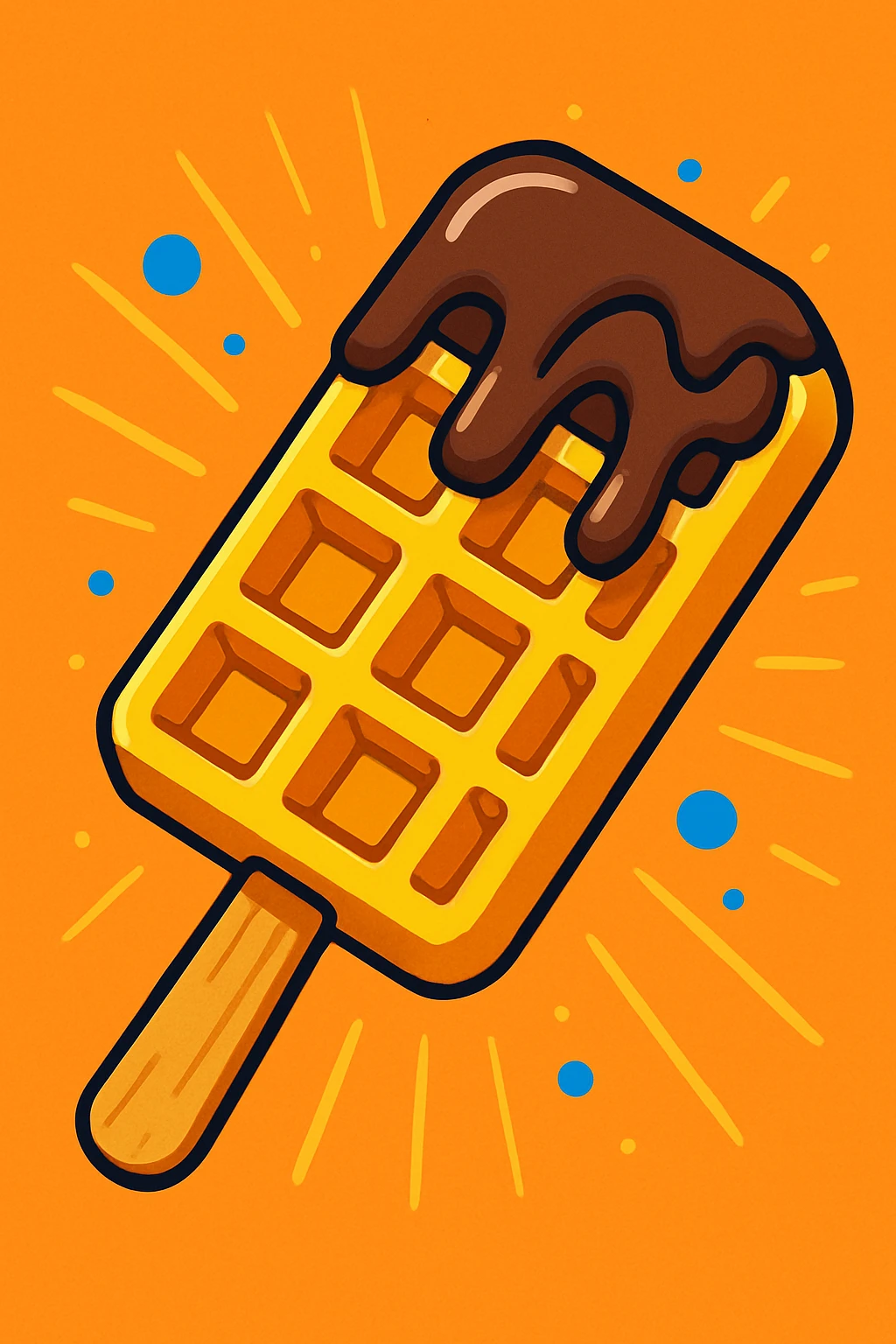waffle on a stick with chocolate drizzle, cartoon style, bright colors emoji