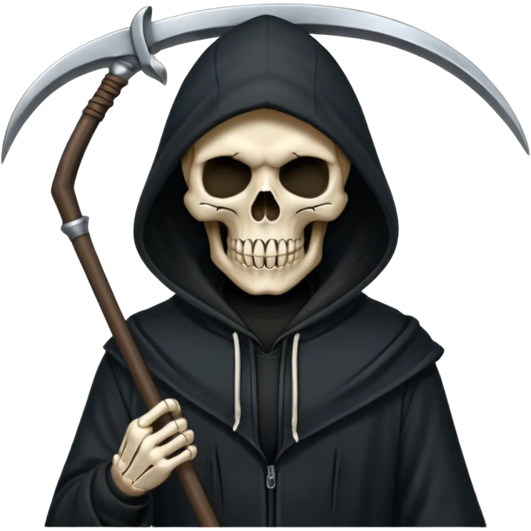 skull head, black hood, scythe emoji