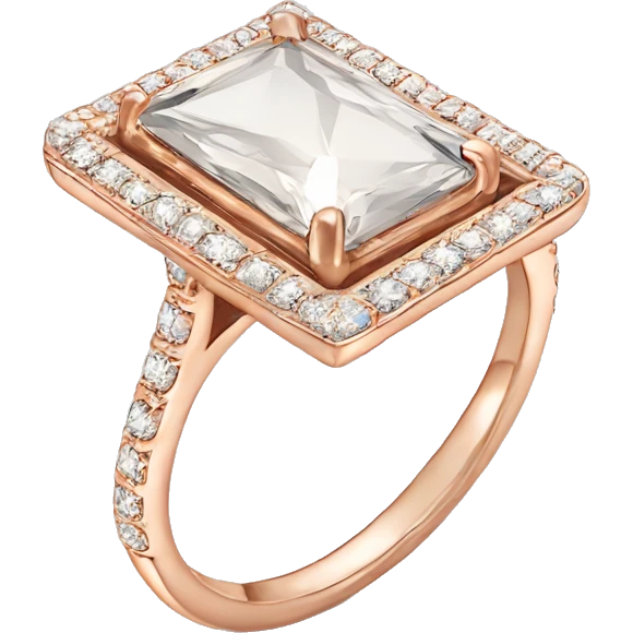 Rose gold engagement ring with small diamonds surrounding the big rectangle one  emoji