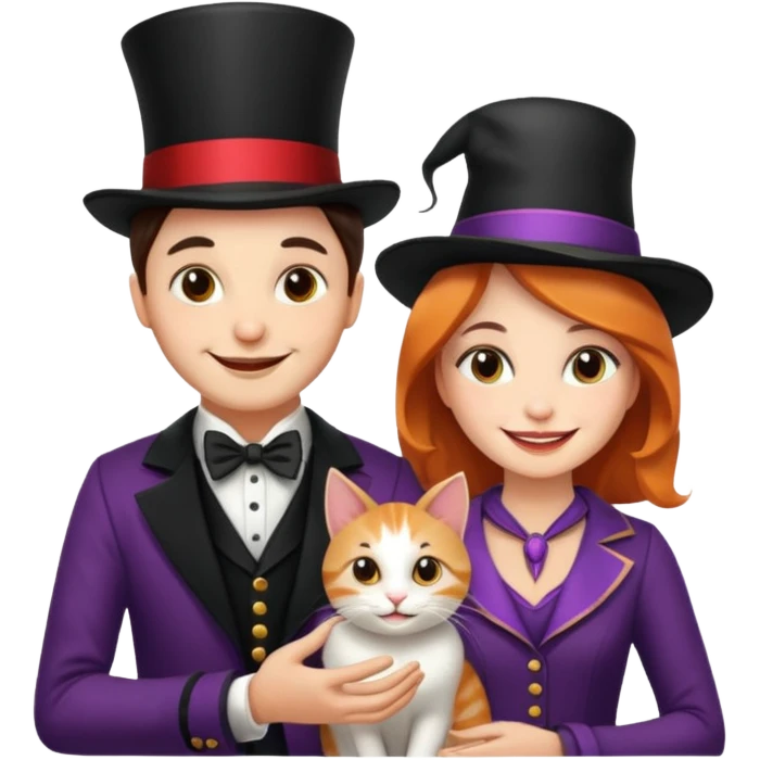magician couple and their pet cat emoji