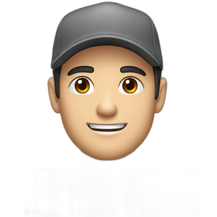 Pale skinned fit Man with black hair in a gray cap and dark gray polo T-shirt keeping a pasted box into his hands emoji