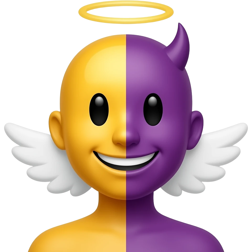 Yellow classic smiley Angel emoji crossover purple classic smiley devil emoji emoji