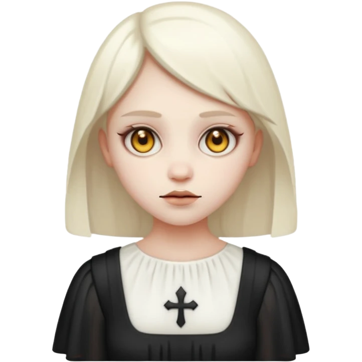 Stylized cult cartoon girl emoji, eerie-cute aesthetic, symmetrical design, subtle spooky vibe, glowing eyes, saying “AMILK”, bold graphic icon emoji