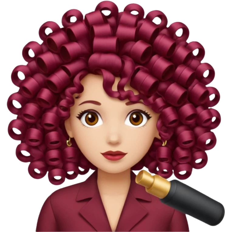hair with burgundy hair rollers emoji