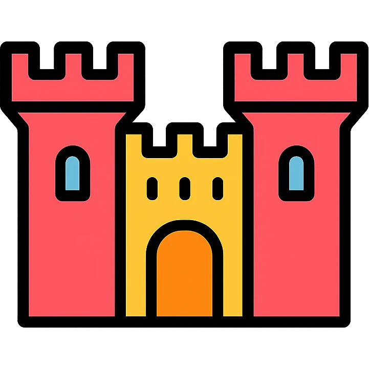 stylized fortress with colorful outlines, modern icon style emoji