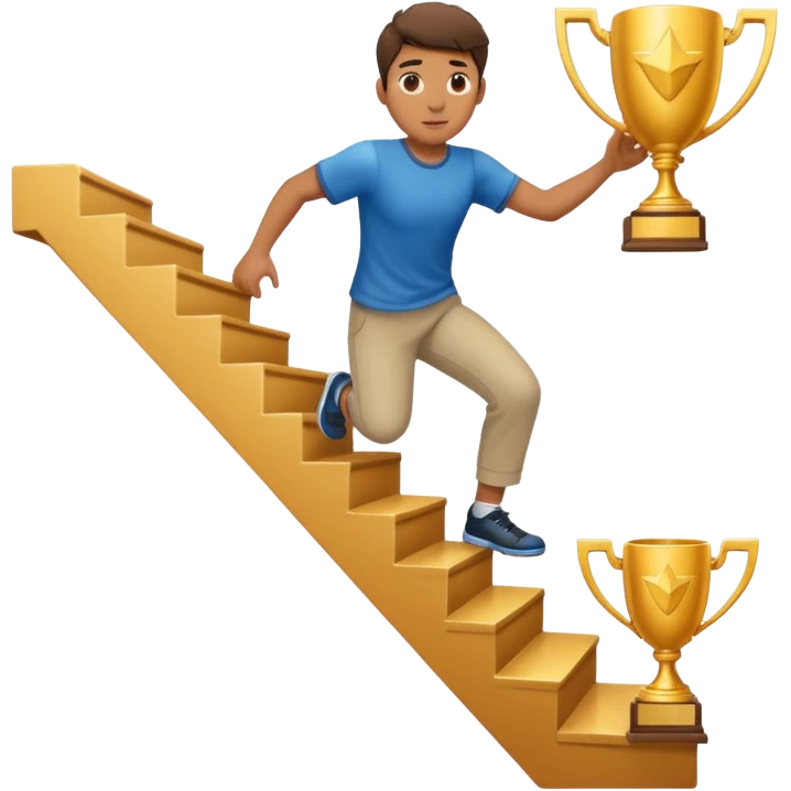 PERSONA SUBIENDO ESCALERA PARA ALCANZAR TROFEO emoji