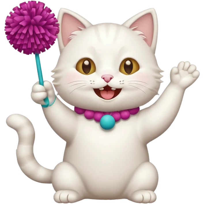 cheerleading white cat with pom pom emoji