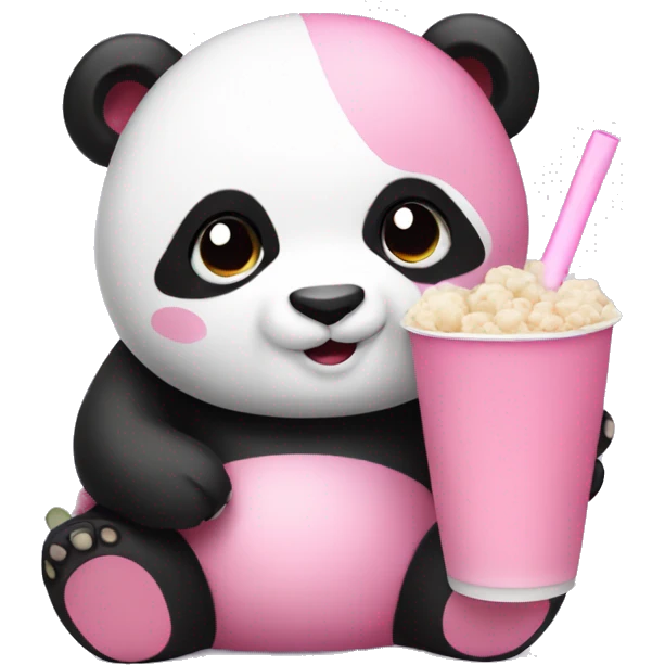 Pink panda holding a boba  emoji