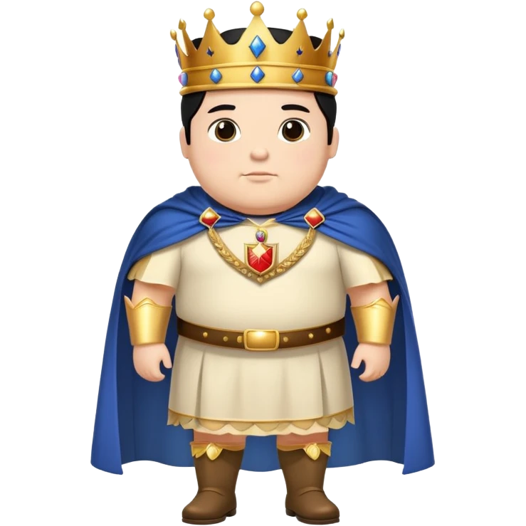 Full body of chubby Francisco I with black hair, royal king standing in royal attire with crown and cape emoji