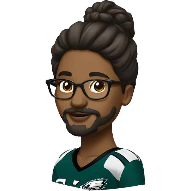 Brown skin couple in Philadelphia Eagles clothing guy has a beard and mustache girl has glasses and her hair in a bun emoji