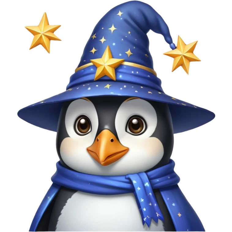 penguin wizard wearing a starry hat emoji