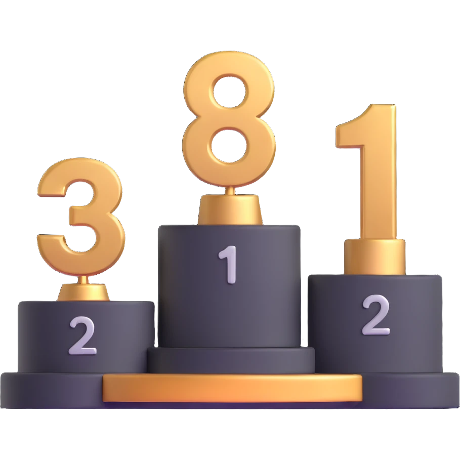 podium with gold 1st, silver 2nd, bronze 3rd positions and large numbers emoji