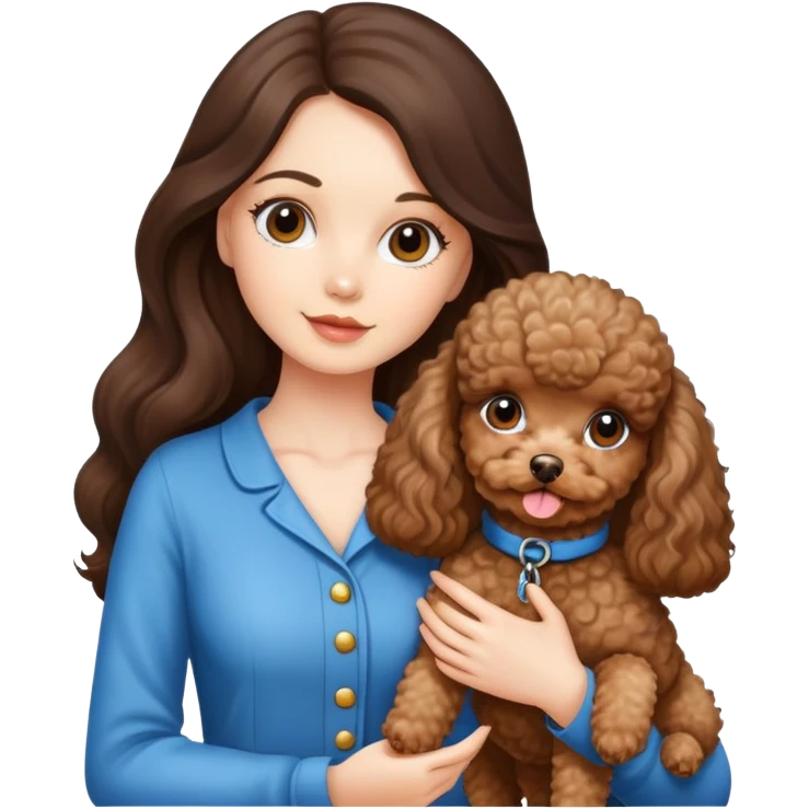 à beatiful long hair brunette with  and a toy poodle dog emoji