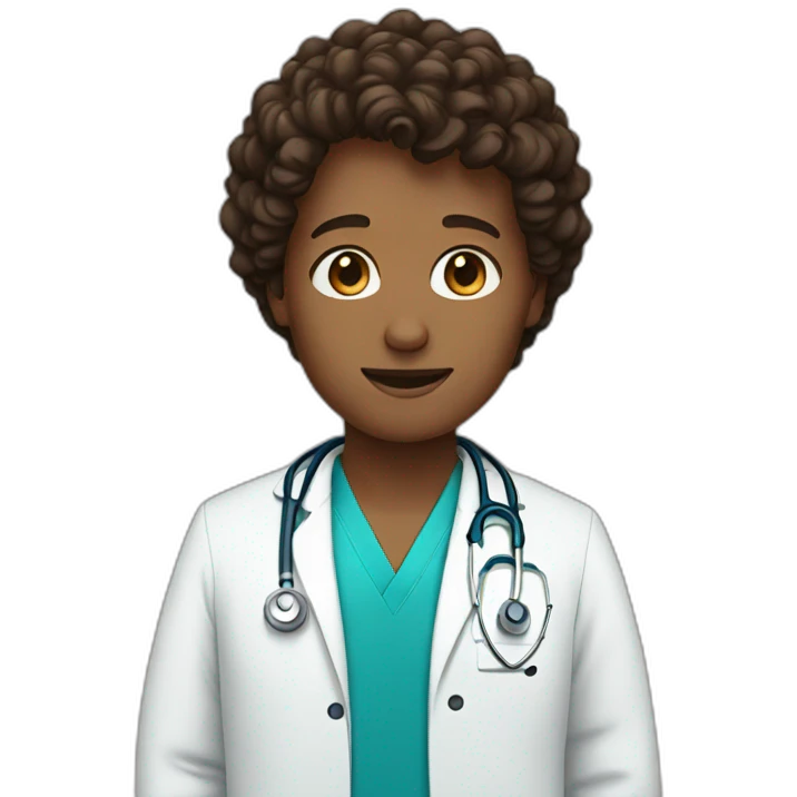 doctor with blue eyes and brown short curly hair emoji