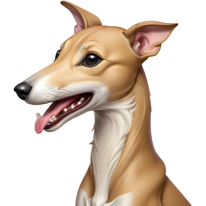 Cinematic Cute Yawning Fawn Greyhound Portrait Emoji, Head tilted slightly with a dramatic, wide-open yawn, showcasing a smooth fawn Fur with a refined finish, floppy ears slightly drooping, round eyes barely open in drowsy contentment, Simplified yet irresistibly adorable features, highly detailed, glowing with a soft, cozy glow, high shine, relaxed yet expressive, stylized with a touch of whimsy, bright and endearing, soft glowing outline, capturing the essence of a sleepy yet affectionate companion, so drowsy it feels like it could stretch out of the screen and curl up for a nap! emoji