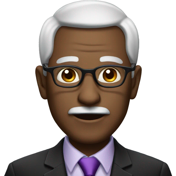 old man with barely any hair wearing a black suit with a purple tie and glasses emoji