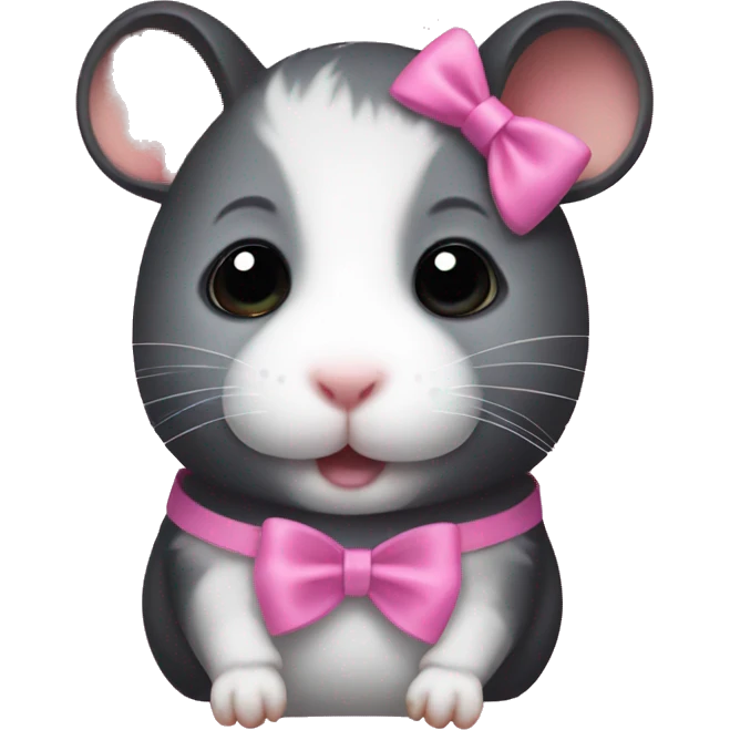 Black hamster with pink bow on head emoji