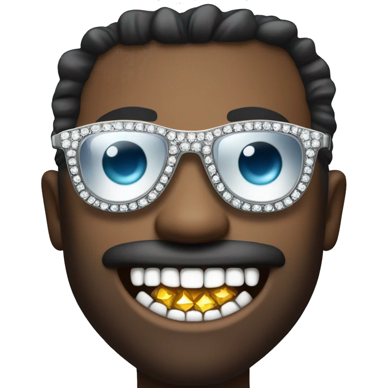 movie star with sunglases and shiny diamond teeth, the teeth are diamonds, shiny diamonds and jewels instead of teeth emoji