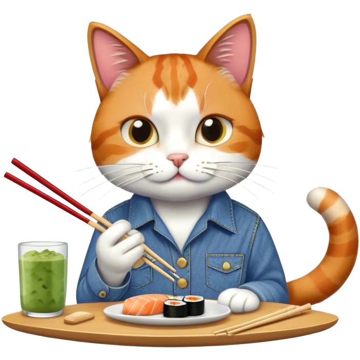 cool cat in a western shitrt eating sushi emoji
