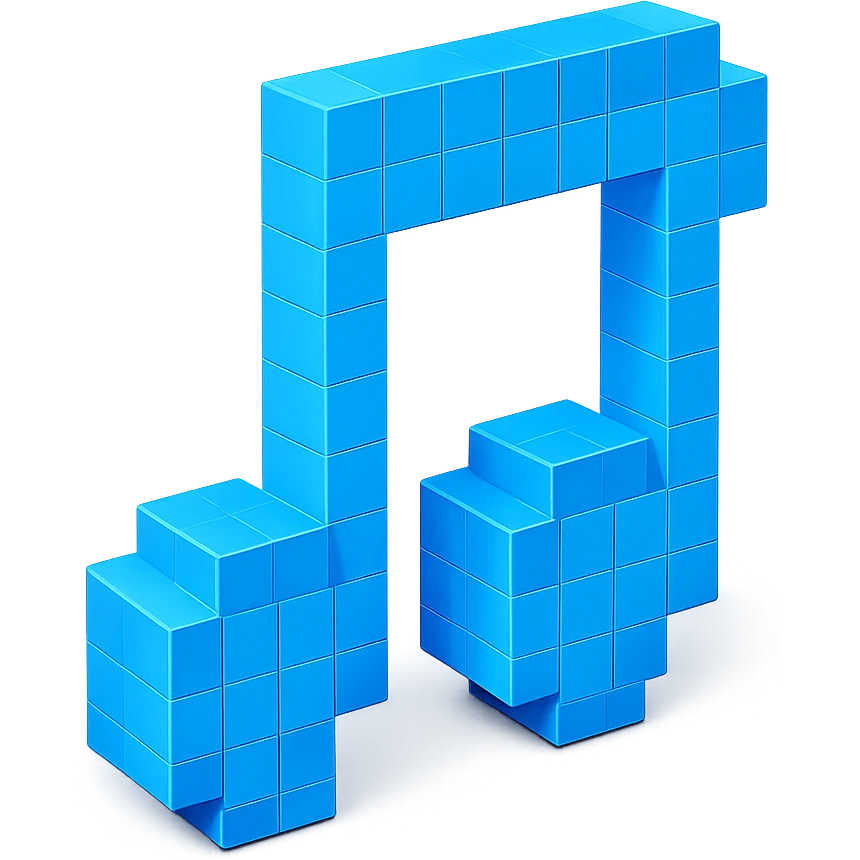 music note, voxel style, blue color, 3D cubic form emoji