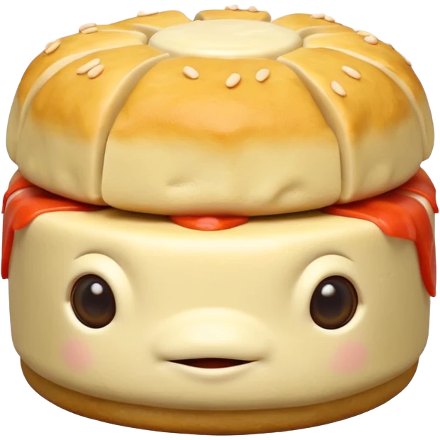 siu mai (a type of dim sum, just 1 cube of white color fish patty wrapped by yellow dough, leaving only the top part unwrapped, shape looks like short cylinder shape) emoji