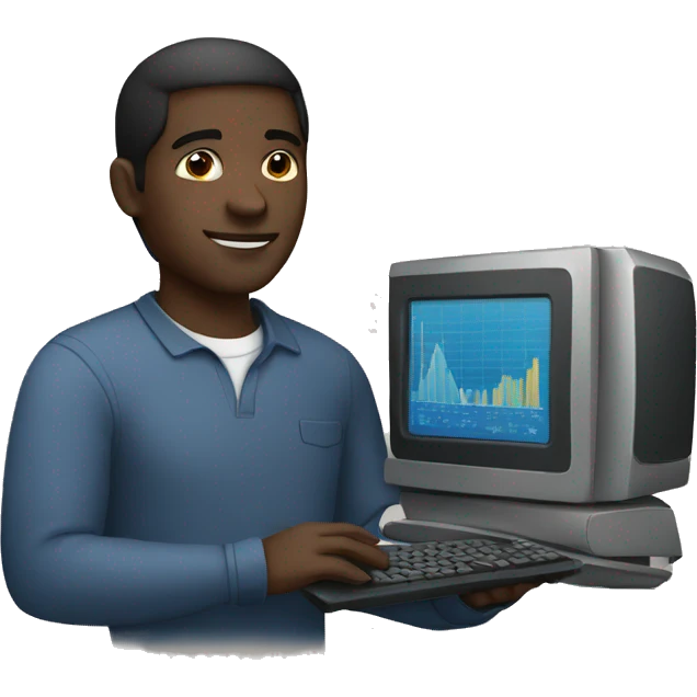 Black man holding a computer with charts  emoji