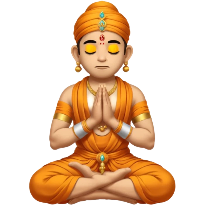 Hanuman ji seated and praying with close eyes with golden mukut and only in dhoti no upper wearings emoji