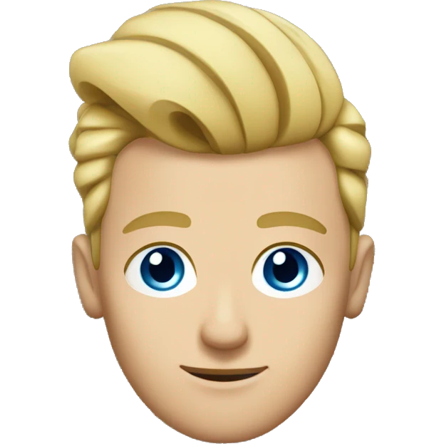 a blonde man, blue eyes and big topknot emoji