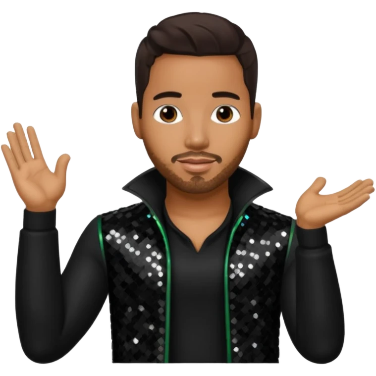 Romeo Santos with dark brown hair, black sequin outfit emoji