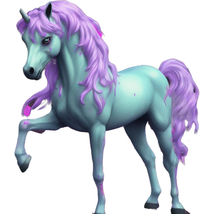 .Zombie_ Vaporwave black holographic oilslick zombie unicorn yellow caution tape graffiti Pegasus  emoji