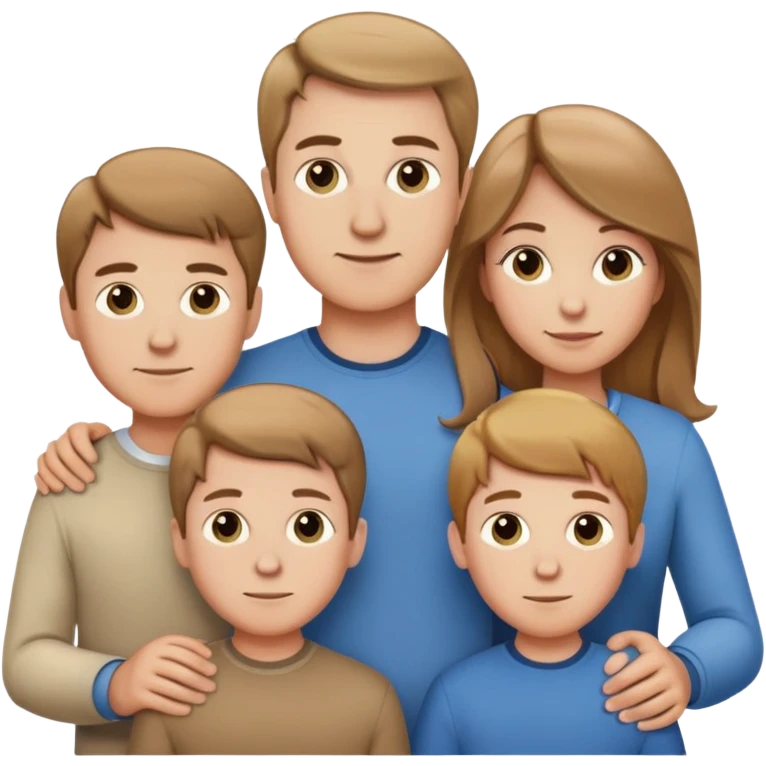 Family of 5 posed together, waist up, Caucasian, husband, wife, 3 boys, all with Light brown hair  emoji