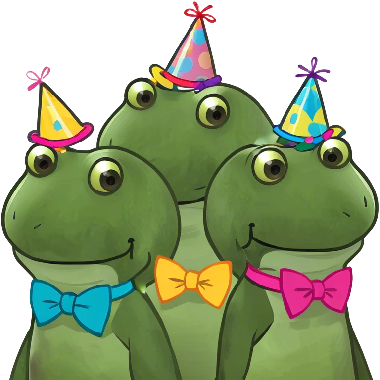 female frog at a party with other two female frog emoji