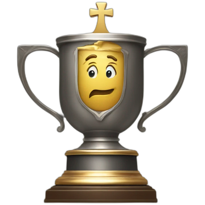 royal big empty Christian trophy for the winner with a cross on royal background  with number 2 emoji