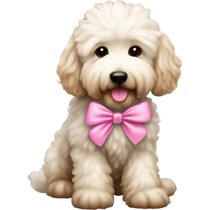 White fluffy goldendoodle pink bow emoji