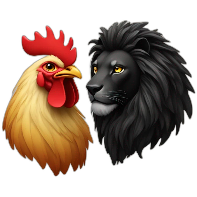 Rooster and black lion in love emoji