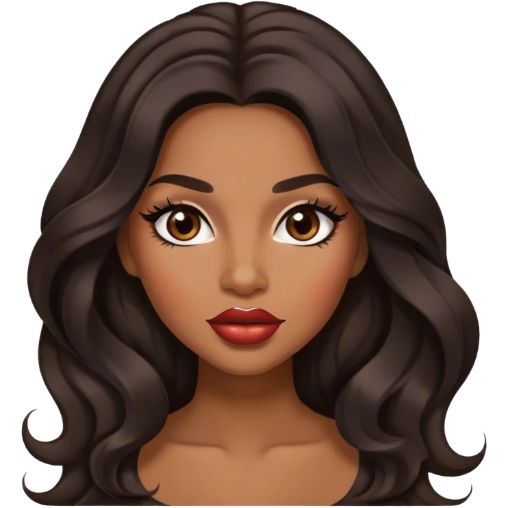 Glamourous, medium brown skin tone, very beautiful woman, with big plump lips, long long lashes, black wavy long hair, brown eyes emoji