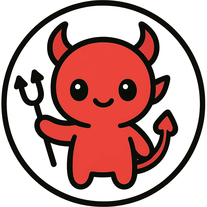 little alchemy style icon
subject: crimson devil
border: medium-black
shape: round, circular
background: white
style: full color fill with medium black outlining emoji