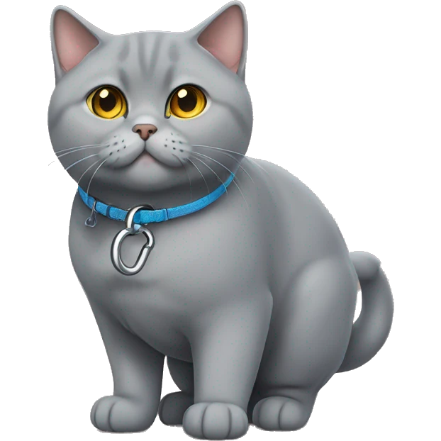 Gray British shorthair cat on a leash  emoji