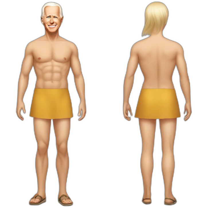 young joe biden wearing a skirt bikini sitting acting out that scene from basic instinct sitting facing forward legs apart(full body, ios17) emoji