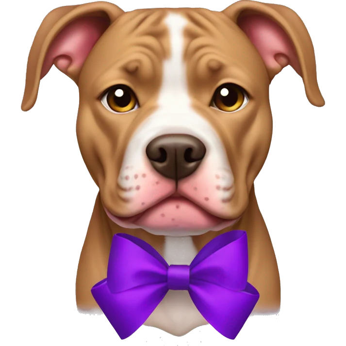 Light brown pitbull with ears cropped and purple bows emoji