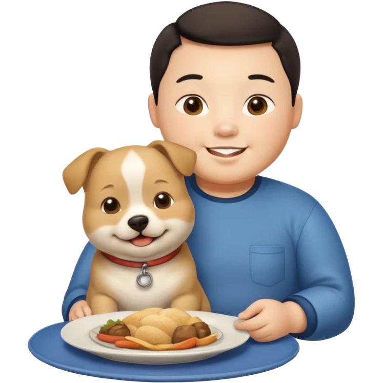 A fat Chinese boy with a dog sitting on his plate  emoji