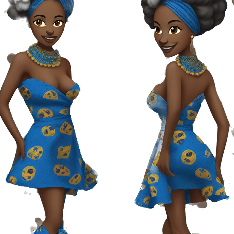 Congolese woman. Blue ankara fabric dress emoji