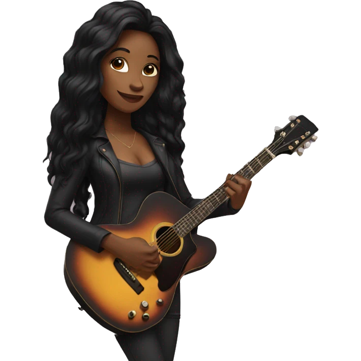 black woman with long black hair playing guitar emoji