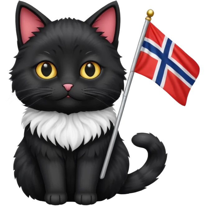 A black cat holding a Norway flag emoji