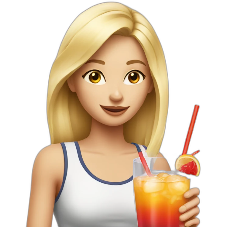 sporty blond girl drinks cocktail emoji