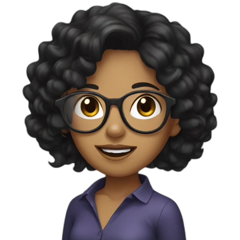 girl with black wavy hair and glasses emoji