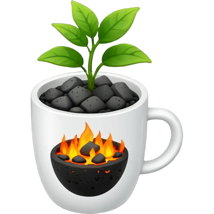 a cup with lava stones and a small green plant growing from them for perfuming the ambient emoji