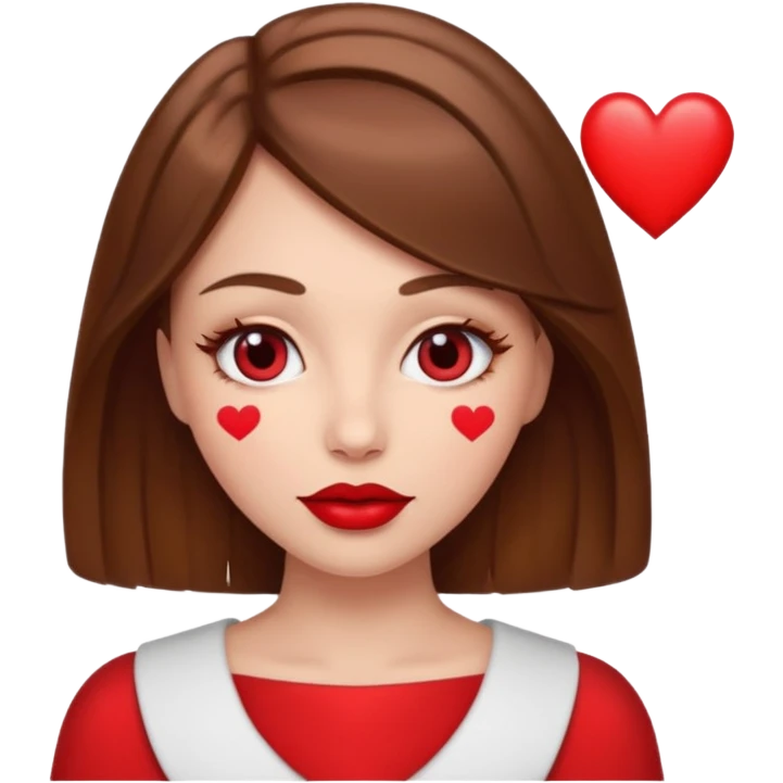 brownhaired woman with red lips and hearts in eyes emoji