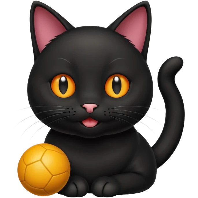happy black cat playing with small ball emoji